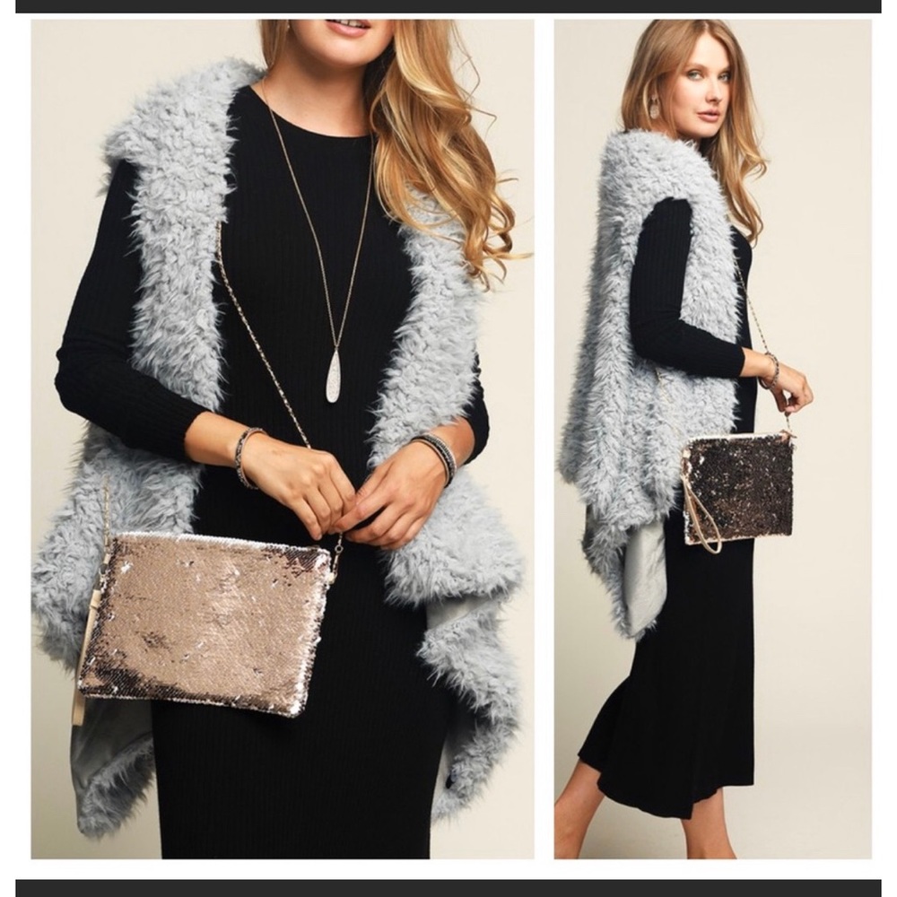 Lush Faux Fur Vest Grey